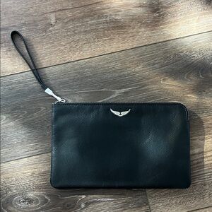 NWT Zadig&Voltaire Uma Wings Black Leather Clutch Bag